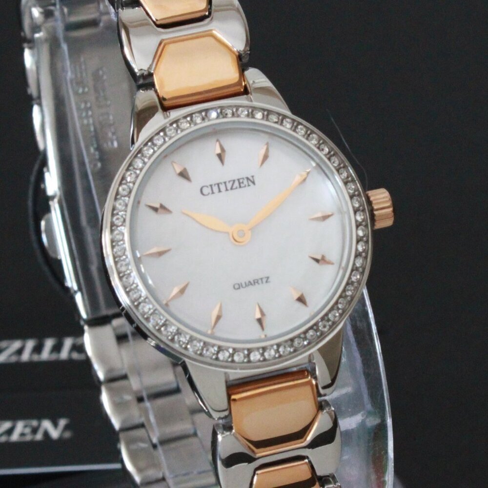 Citizen Women's Quartz Watch Crystal Bezel Mother Of Pearl Dial 24mm - Picture 5 of 11
